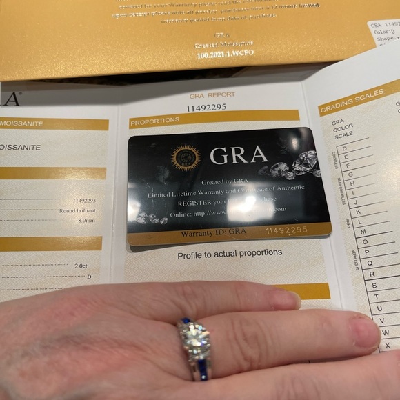 2 ct MOISSANITE & Sapphires 3x Rhodium Sterling Engagement/Ring! - Picture 13 of 13